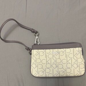 Calvin Klein Beige and Brown Logo Wristlet